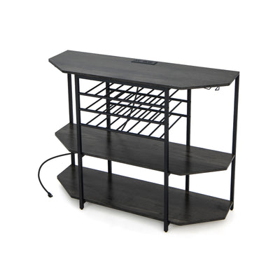 3-Tier Wine Bar Cabinet with Storage Shelves-Gray