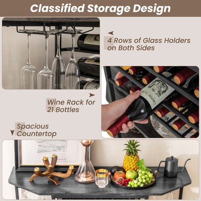3-Tier Wine Bar Cabinet with Storage Shelves-Gray
