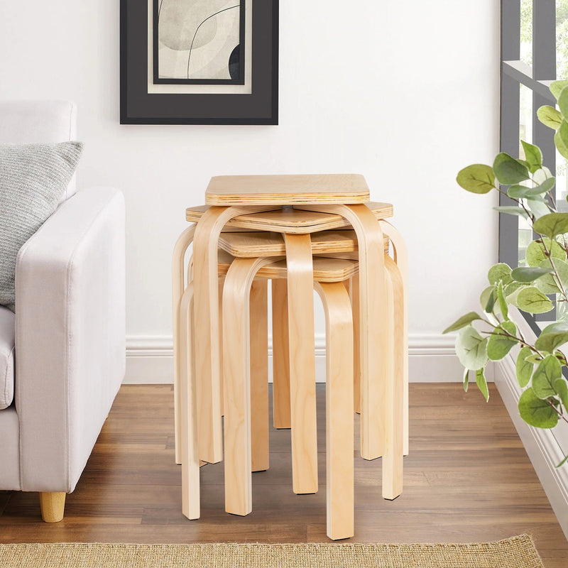 Stackable Stools Set of 4 with Square Top and Rounded Corners