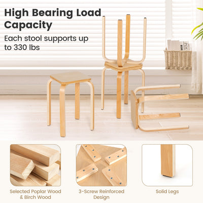 Stackable Stools Set of 4 with Square Top and Rounded Corners