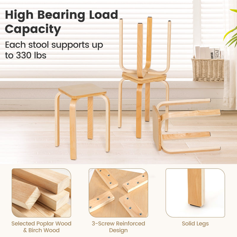 Stackable Stools Set of 4 with Square Top and Rounded Corners