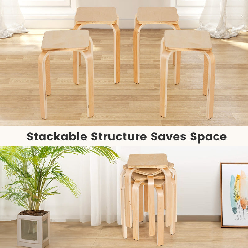 Stackable Stools Set of 4 with Square Top and Rounded Corners
