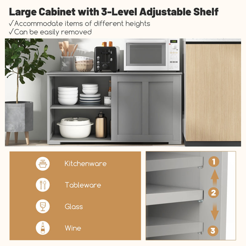Antique Stackable Kitchen Storage Sideboard with Height Adjustable Shelf-Gray