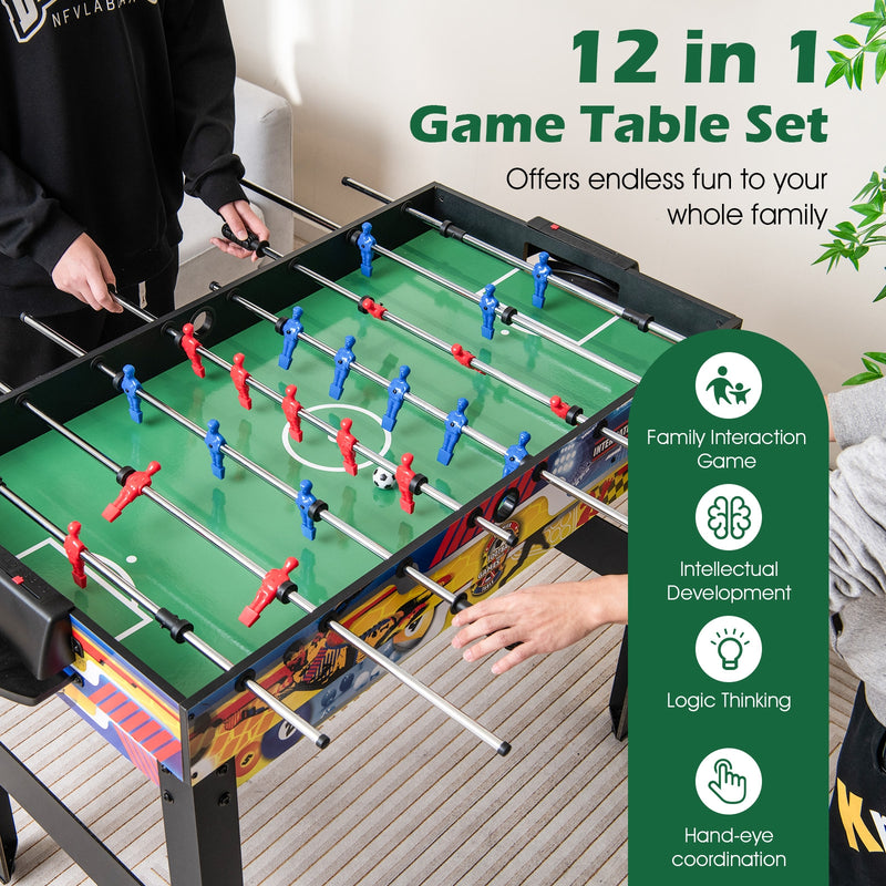 *12-in-1 Combo Game Table Set with Foosball Air Hockey Pool Chess and Ping Pong