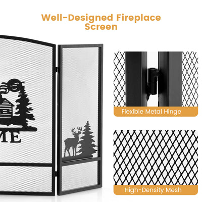 55 x 29.5 Inch Fireplace Screen with Natural Scenery and Moose Pattern-Black