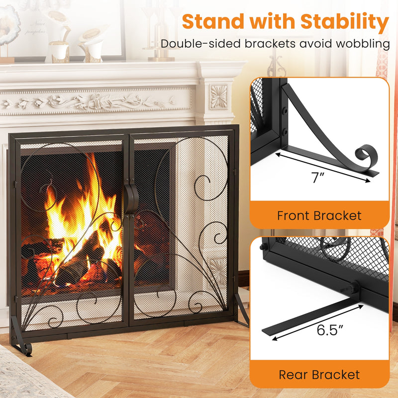 38 x 31 Inch Double Door Fireplace Screen-Black