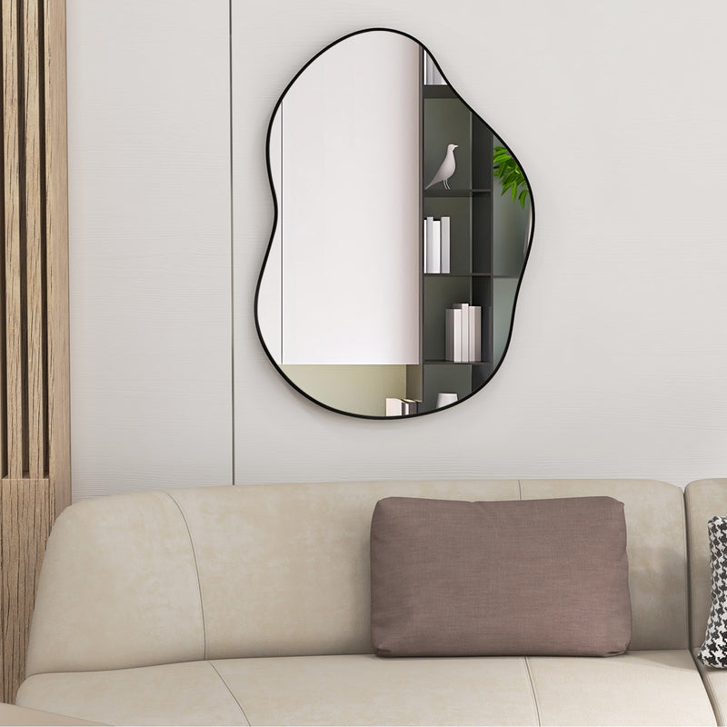 *22 Inch x 30.5 Inch Irregular Wall Mounted Mirror with Premium Back Board - Black