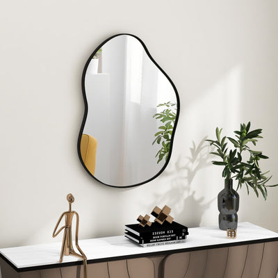 *22 Inch x 30.5 Inch Irregular Wall Mounted Mirror with Premium Back Board - Black