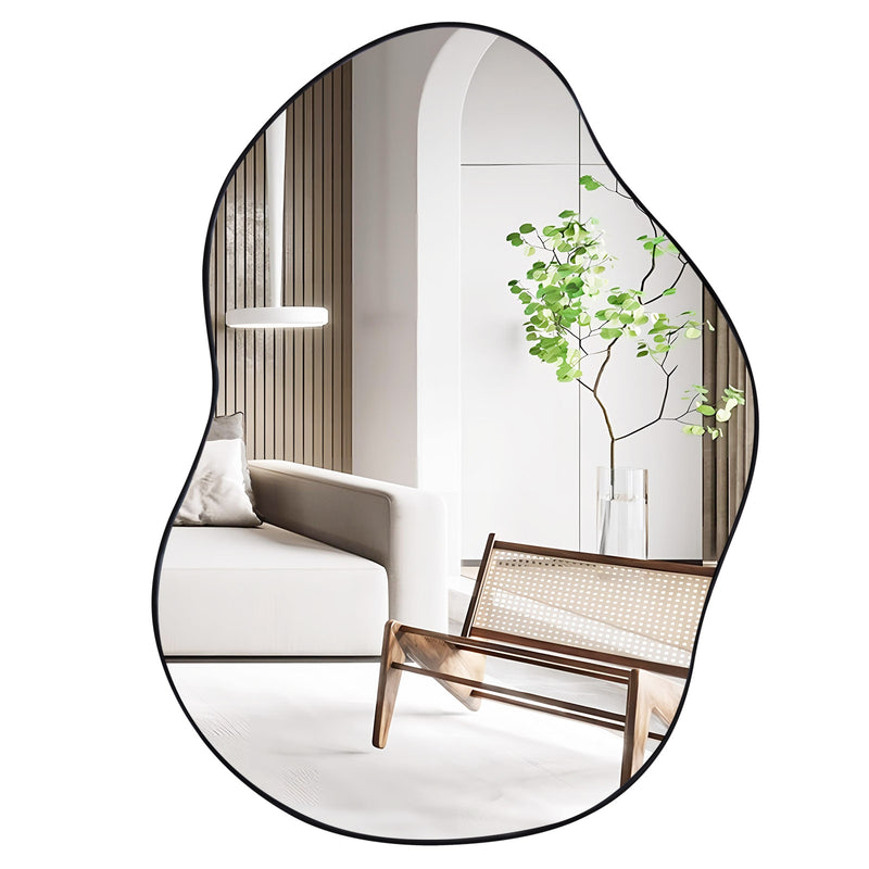 *22 Inch x 30.5 Inch Irregular Wall Mounted Mirror with Premium Back Board - Black