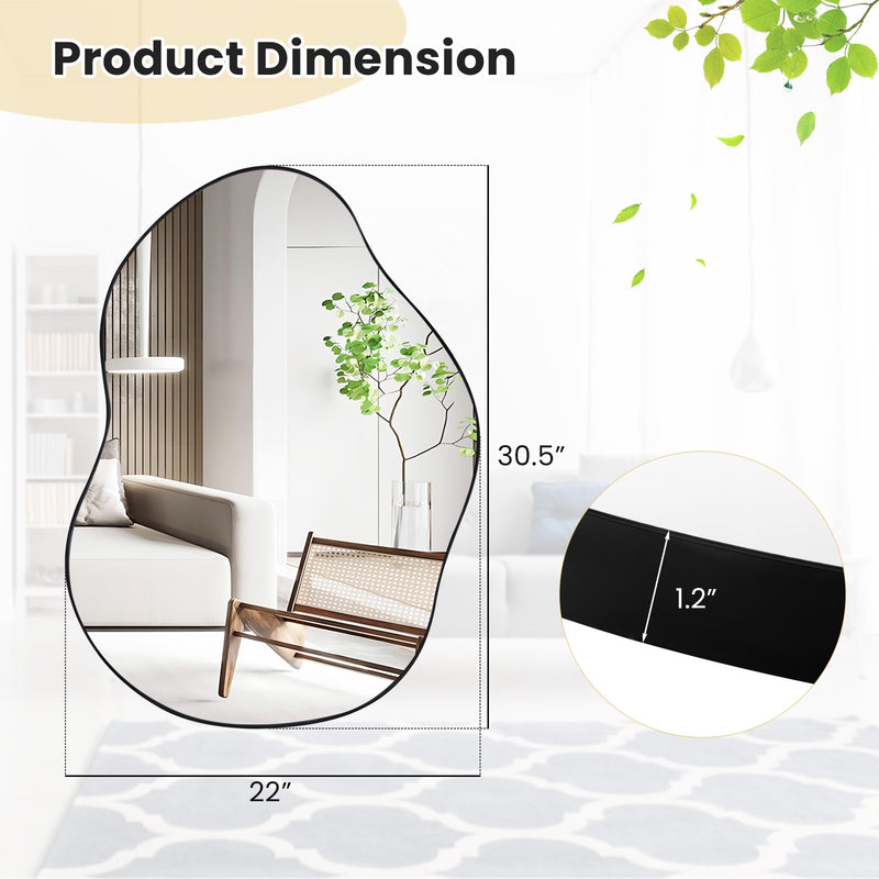 *22 Inch x 30.5 Inch Irregular Wall Mounted Mirror with Premium Back Board - Black