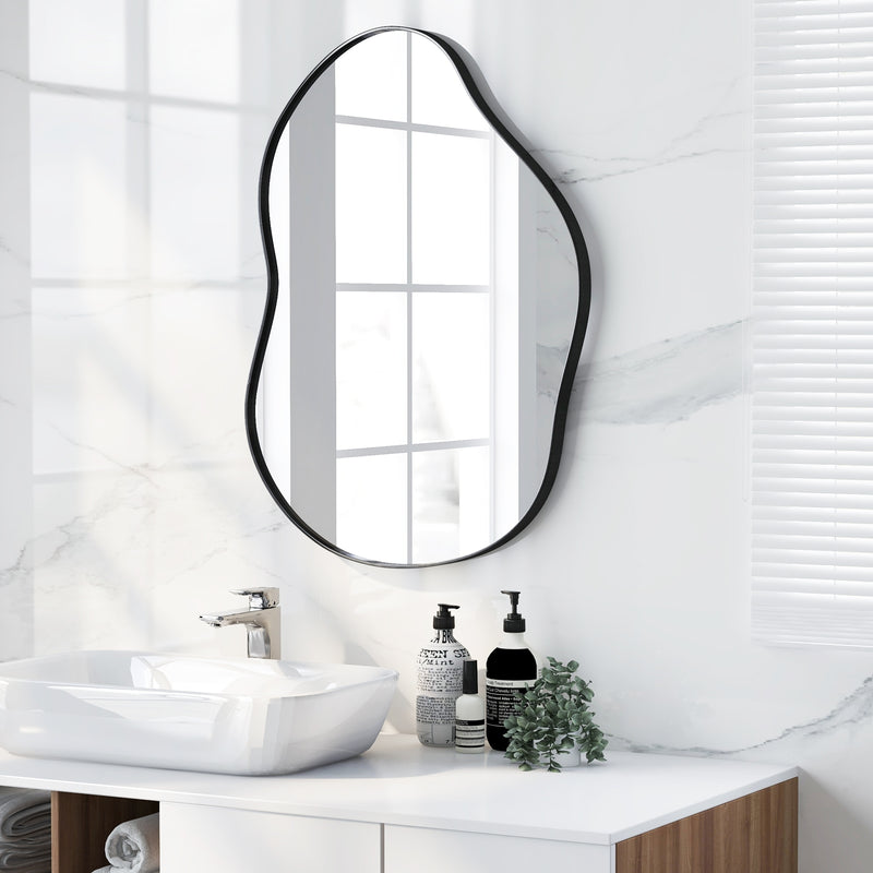 *22 Inch x 30.5 Inch Irregular Wall Mounted Mirror with Premium Back Board - Black