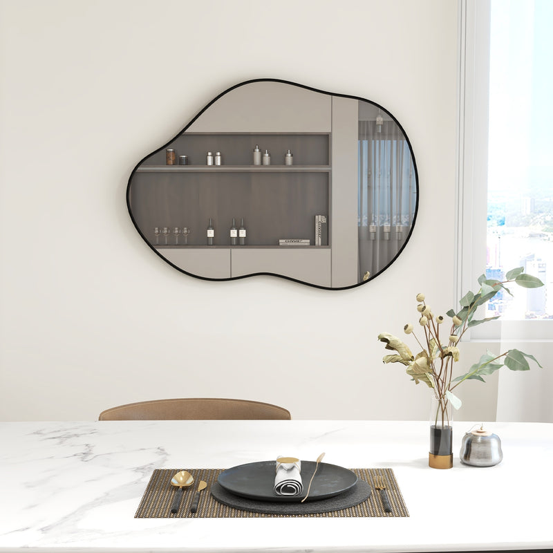 *22 Inch x 30.5 Inch Irregular Wall Mounted Mirror with Premium Back Board - Black