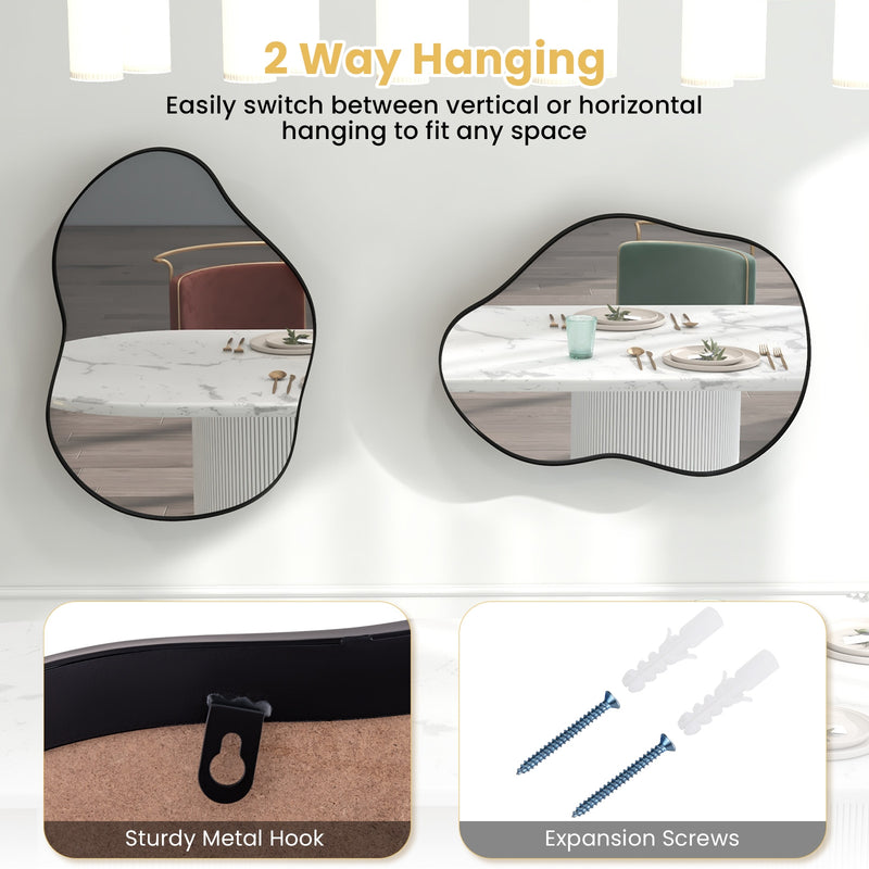 *22 Inch x 30.5 Inch Irregular Wall Mounted Mirror with Premium Back Board - Black