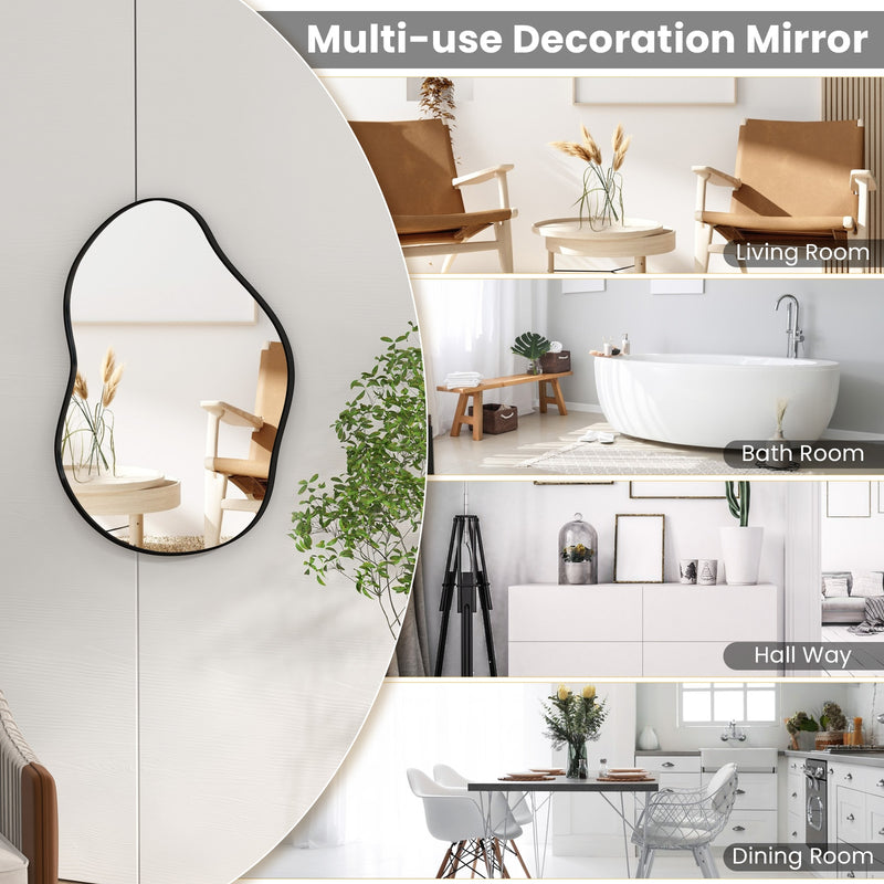 *22 Inch x 30.5 Inch Irregular Wall Mounted Mirror with Premium Back Board - Black