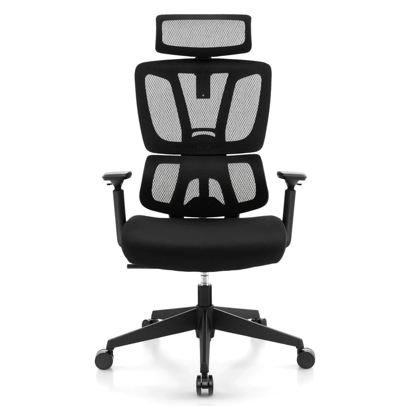 *Ergonomic Office Chair with N Type Lumbar Support and Adjustable Headrest - Black