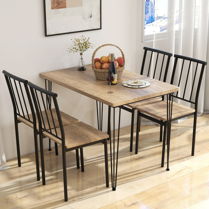 5 Pieces Dining Table Set for 4 with Metal Frame for Home Restaurant-Natural