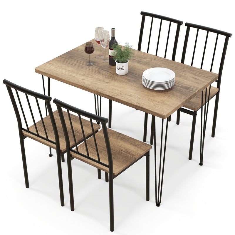 5 Pieces Dining Table Set for 4 with Metal Frame for Home Restaurant-Natural