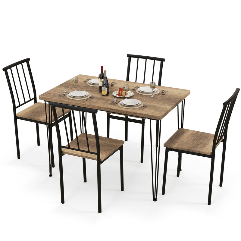 5 Pieces Dining Table Set for 4 with Metal Frame for Home Restaurant-Natural