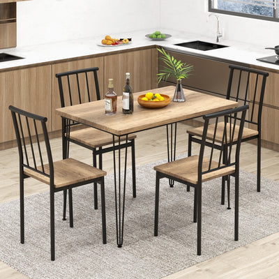 5 Pieces Dining Table Set for 4 with Metal Frame for Home Restaurant-Natural
