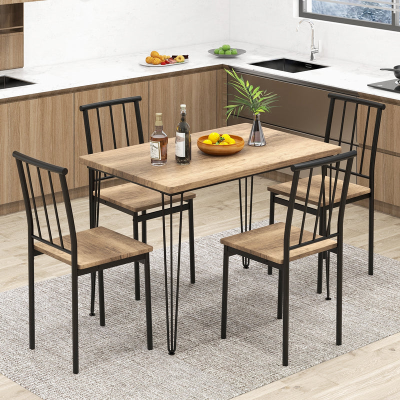 5 Pieces Dining Table Set for 4 with Metal Frame for Home Restaurant-Natural