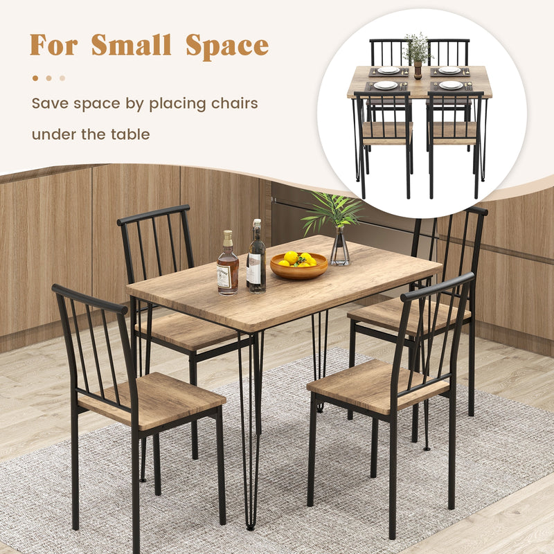 5 Pieces Dining Table Set for 4 with Metal Frame for Home Restaurant-Natural