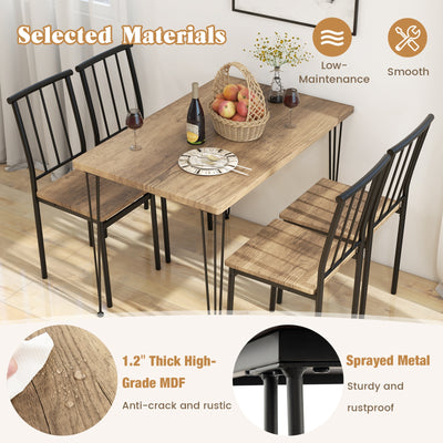 5 Pieces Dining Table Set for 4 with Metal Frame for Home Restaurant-Natural