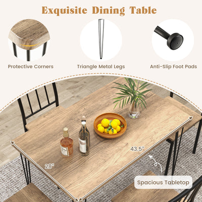 5 Pieces Dining Table Set for 4 with Metal Frame for Home Restaurant-Natural