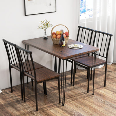 5 Pieces Dining Table Set for 4 with Metal Frame for Home Restaurant-Walnut