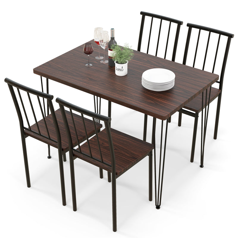 5 Pieces Dining Table Set for 4 with Metal Frame for Home Restaurant-Walnut