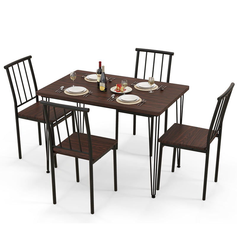 5 Pieces Dining Table Set for 4 with Metal Frame for Home Restaurant-Walnut