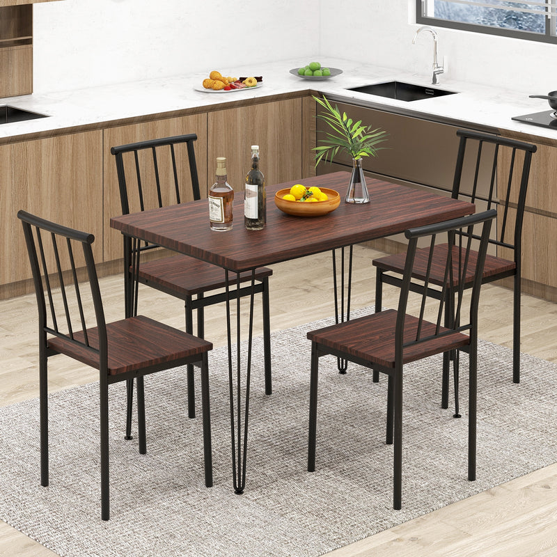 5 Pieces Dining Table Set for 4 with Metal Frame for Home Restaurant-Walnut