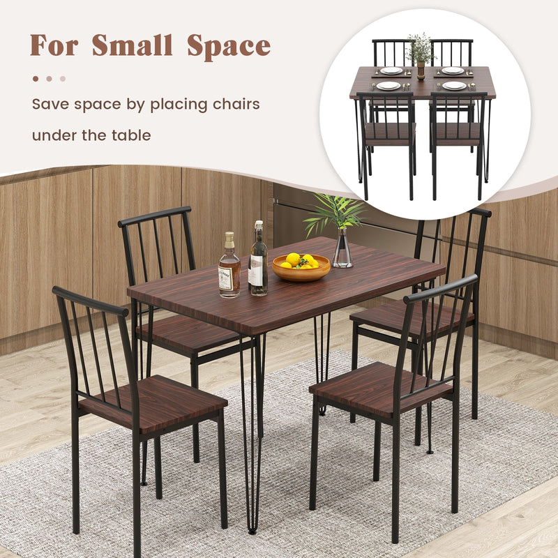 5 Pieces Dining Table Set for 4 with Metal Frame for Home Restaurant-Walnut