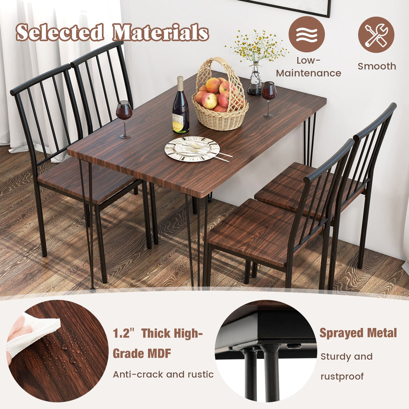 5 Pieces Dining Table Set for 4 with Metal Frame for Home Restaurant-Walnut