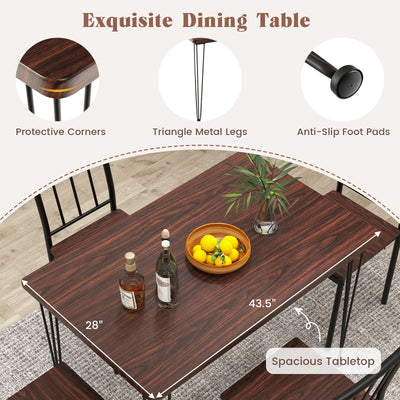 5 Pieces Dining Table Set for 4 with Metal Frame for Home Restaurant-Walnut