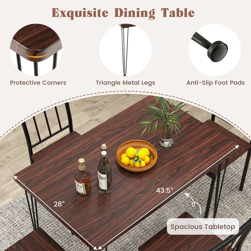 5 Pieces Dining Table Set for 4 with Metal Frame for Home Restaurant-Walnut