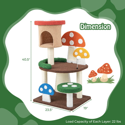 *4-In-1 Mushroom Cat Tree with Condo Spring Ball and Sisal Posts - Multicolor