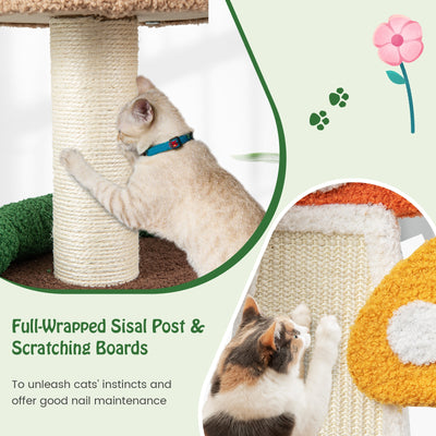*4-In-1 Mushroom Cat Tree with Condo Spring Ball and Sisal Posts - Multicolor