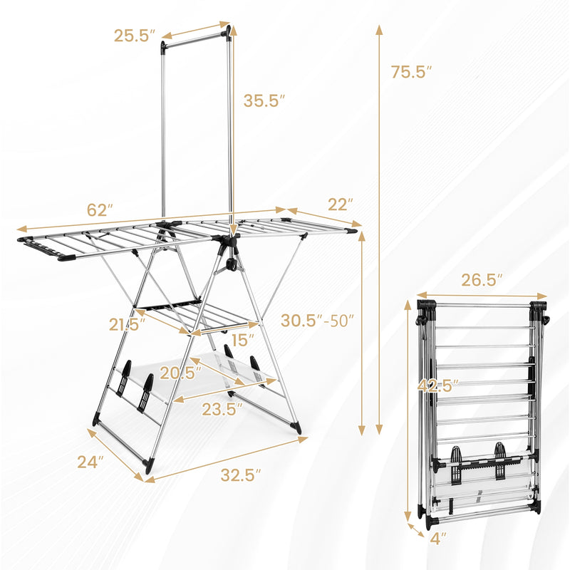 Clothes Drying Rack with 6-Level Adjustable Height