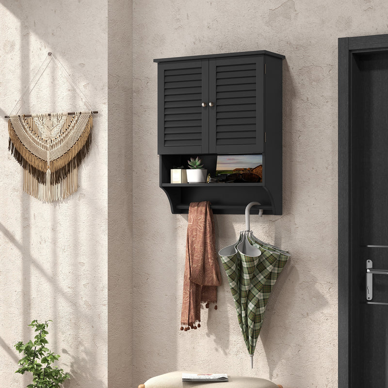 *2-Doors Bathroom Wall-Mounted Medicine Cabinet with Towel Bar - Black