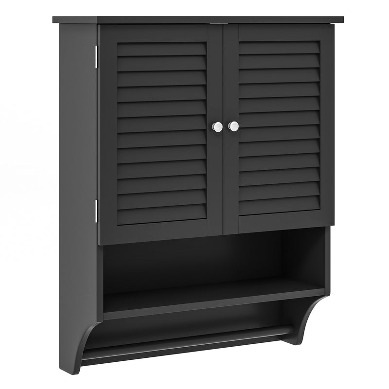 *2-Doors Bathroom Wall-Mounted Medicine Cabinet with Towel Bar - Black