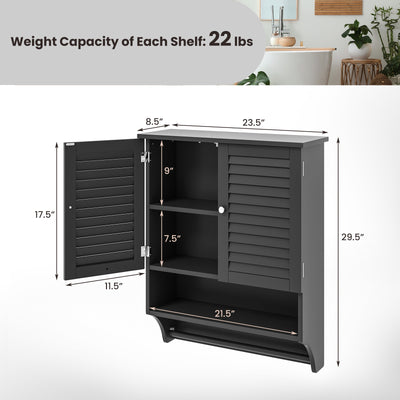 *2-Doors Bathroom Wall-Mounted Medicine Cabinet with Towel Bar - Black