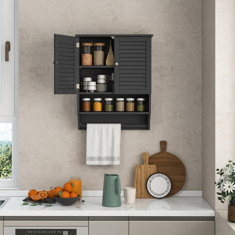 *2-Doors Bathroom Wall-Mounted Medicine Cabinet with Towel Bar - Black