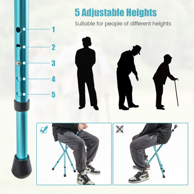 Lightweight Adjustable Folding Cane Seat with Light-Black