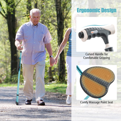 Lightweight Adjustable Folding Cane Seat with Light-Black