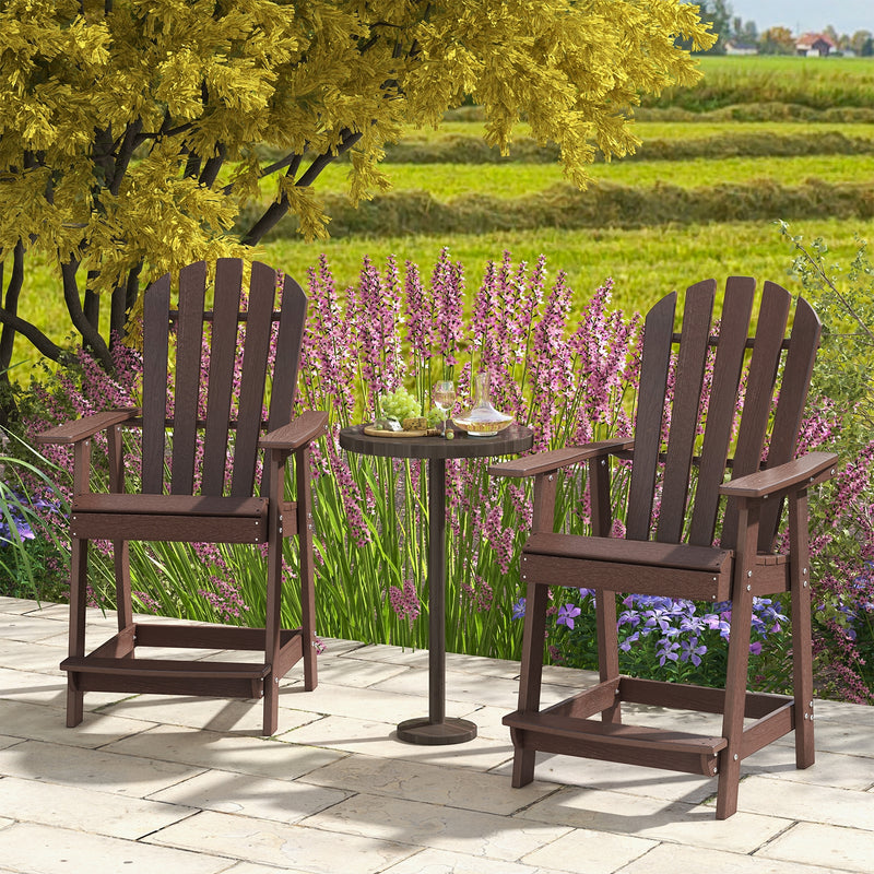 *HDPE Patio Chair with Armrest and Footrest for Indoor Outdoor - Brown