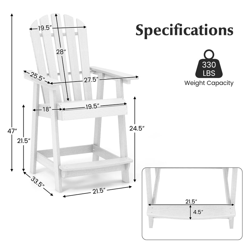 *HDPE Patio Chair with Armrest and Footrest for Indoor Outdoor - White