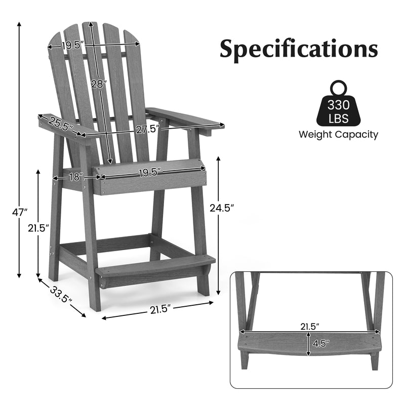 *HDPE Patio Chair with Armrest and Footrest for Indoor Outdoor - Gray