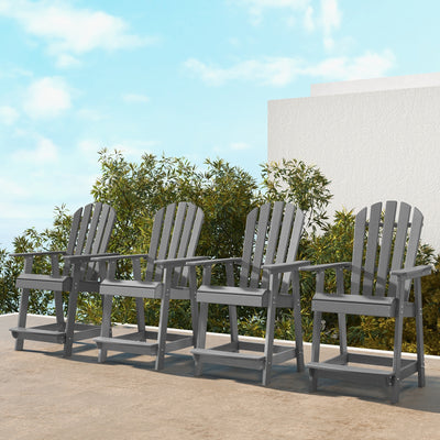 *HDPE Patio Chair with Armrest and Footrest for Indoor Outdoor - Gray