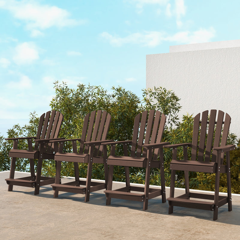*HDPE Patio Chair with Armrest and Footrest for Indoor Outdoor - Brown