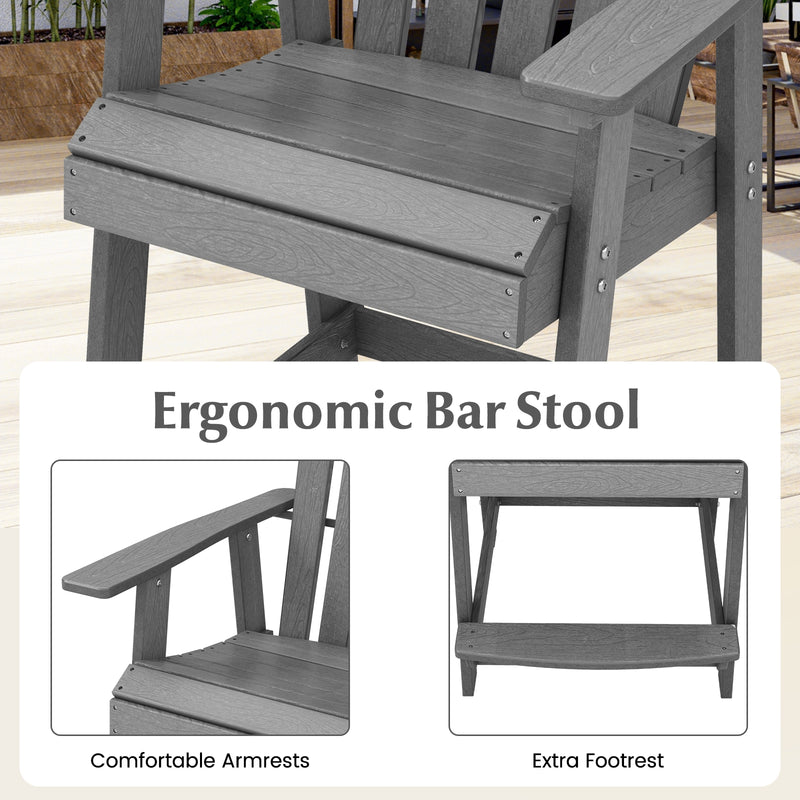 *HDPE Patio Chair with Armrest and Footrest for Indoor Outdoor - Gray